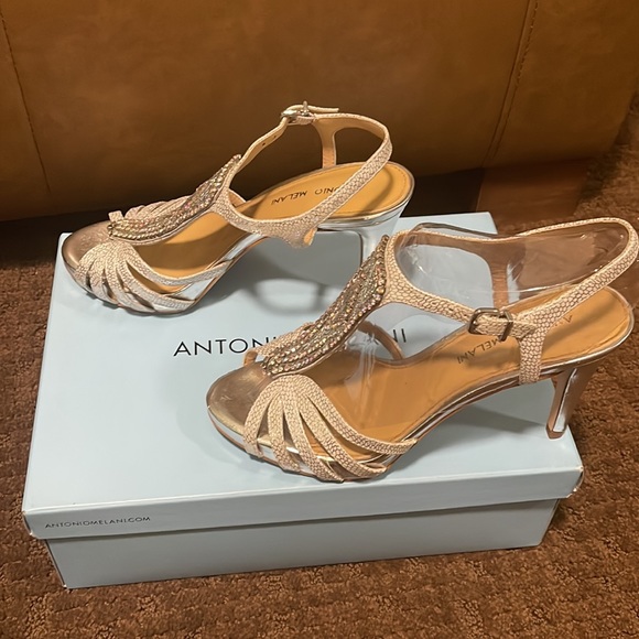 Silver Antonio Nadelle Platform Jeweled Dress Leather sandals - Picture 2 of 6